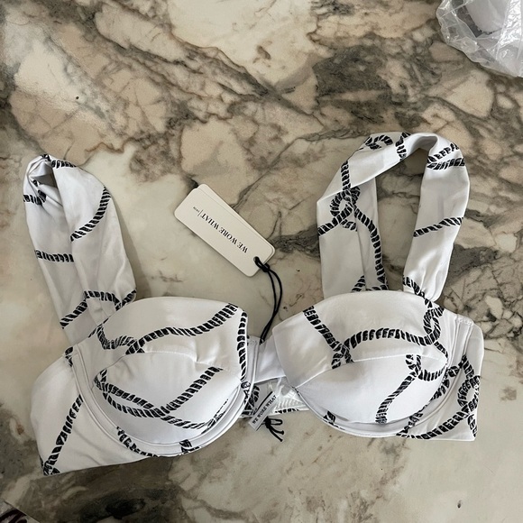 WeWoreWhat Claudia Bikini Top Sz XS White Black Rope Swim Resort Beach Padded 28 - Picture 3 of 6